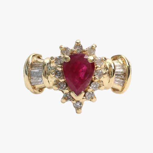 Inel cu Diamante Și Rubine din Aur Galben 14k