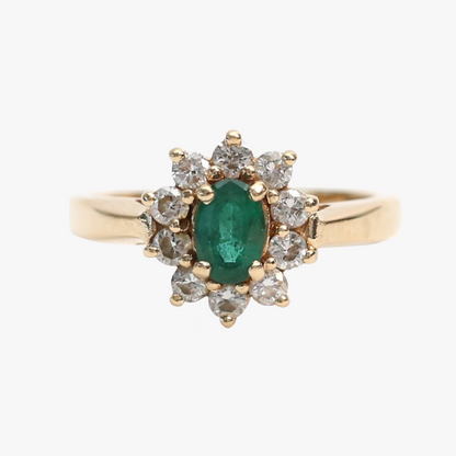 Inel cu Diamante Și Smarald din Aur Galben 14k