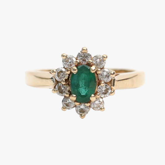 Inel cu Diamante Și Smarald din Aur Galben 14k