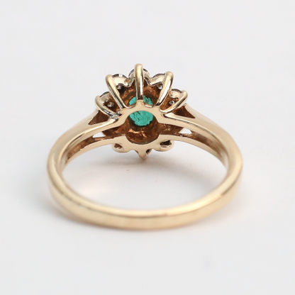 Inel cu Diamante Și Smarald din Aur Galben 14k