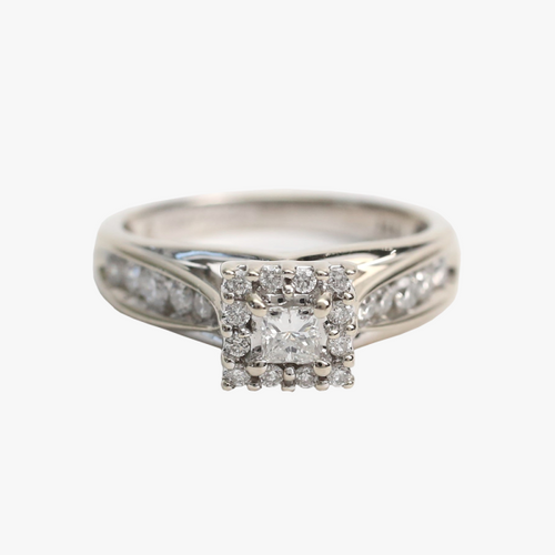 Inel Logodnă cu Diamante din Aur Alb 14k