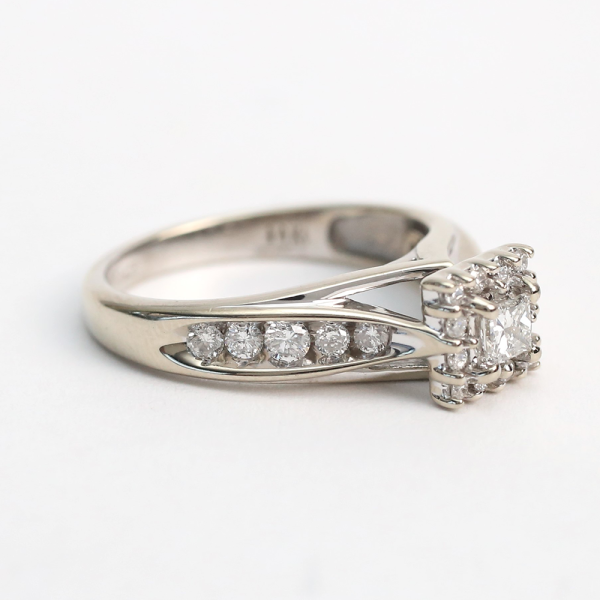 Inel Logodnă cu Diamante din Aur Alb 14k