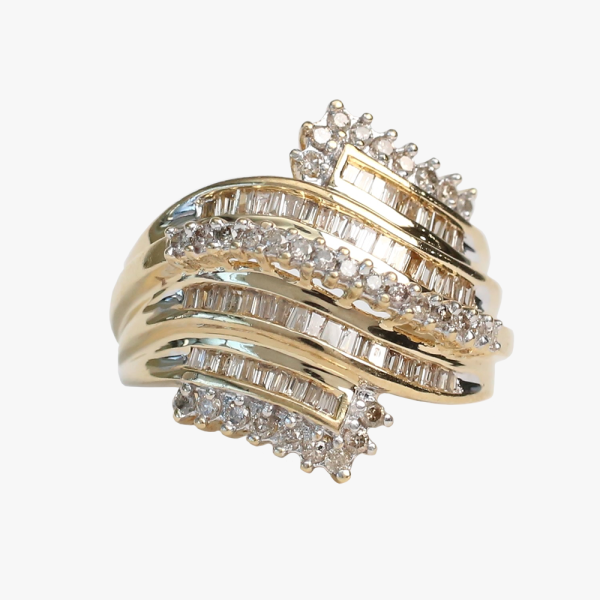 Inel Lat cu Diamante din Aur Galben 10k