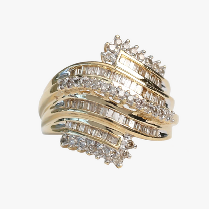 Inel Lat cu Diamante din Aur Galben 10k