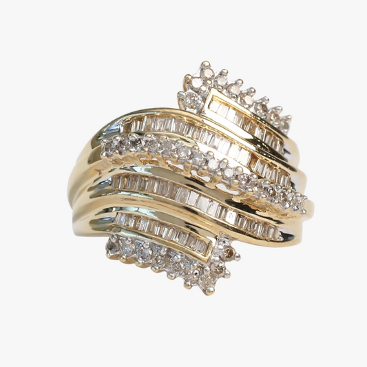 Inel Lat cu Diamante din Aur Galben 10k