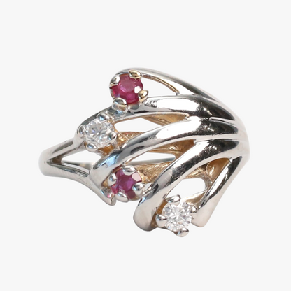 Inel cu Rubine Și Diamante din Aur Alb 14k