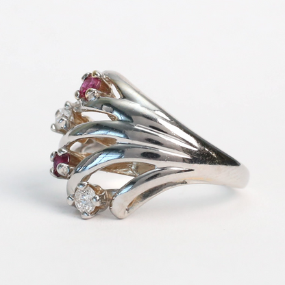 Inel cu Rubine Și Diamante din Aur Alb 14k