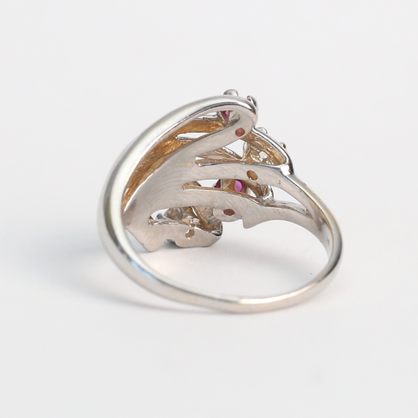 Inel cu Rubine Și Diamante din Aur Alb 14k