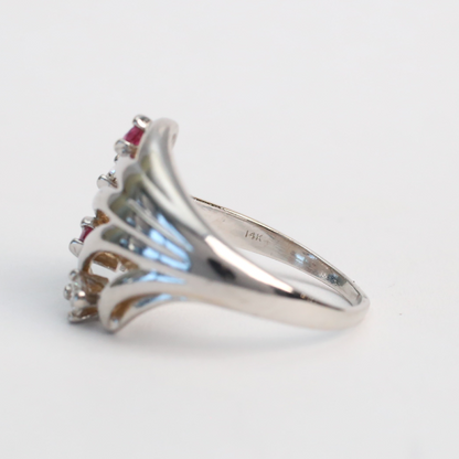 Inel cu Rubine Și Diamante din Aur Alb 14k