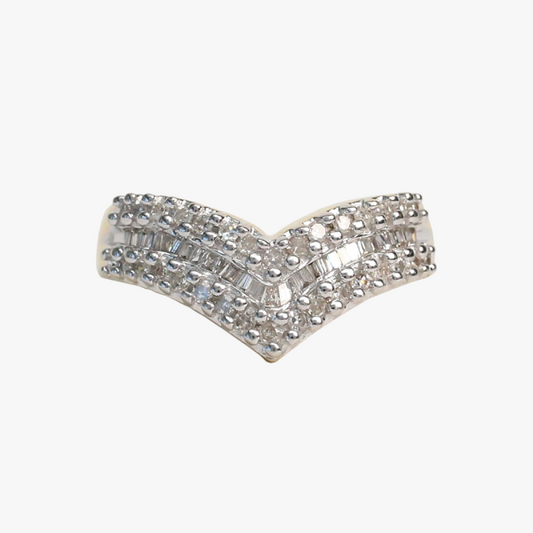 Inel Chevron cu Diamante din Aur Galben 10K