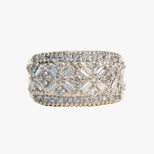 Inel Lat cu Diamante din Aur Galben 14k