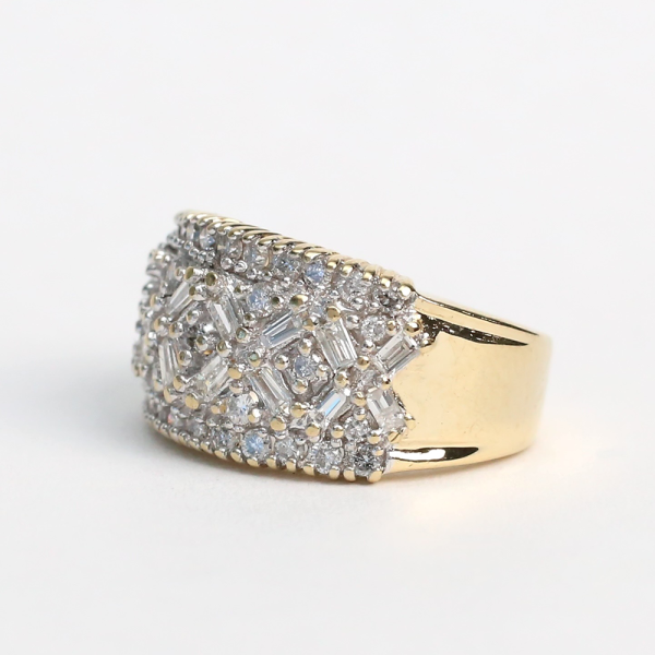 Inel Lat cu Diamante din Aur Galben 14k