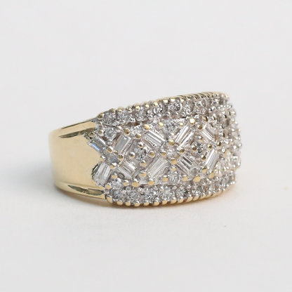 Inel Lat cu Diamante din Aur Galben 14k