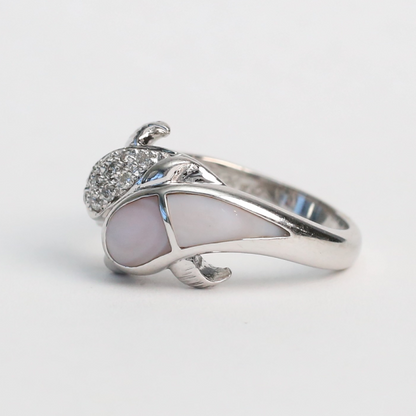 Inel Delfinilor cu Diamante Și Perle din Aur Alb 14k