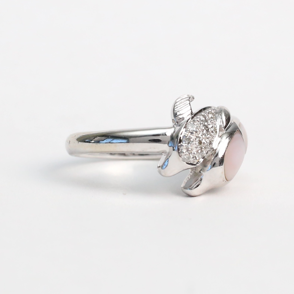 Inel Delfinilor cu Diamante Și Perle din Aur Alb 14k