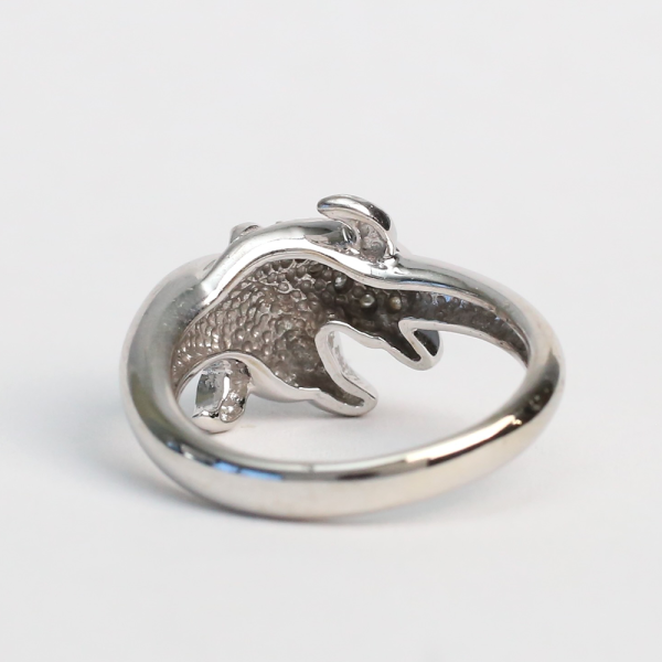 Inel Delfinilor cu Diamante Și Perle din Aur Alb 14k