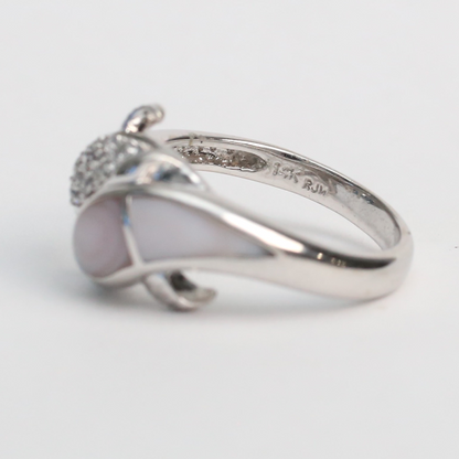 Inel Delfinilor cu Diamante Și Perle din Aur Alb 14k