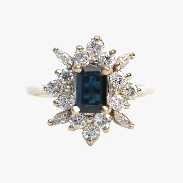 Inel Cocktail cu Safire Și Diamante din Aur Alb 18k