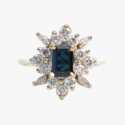 Inel Cocktail cu Safire Și Diamante din Aur Alb 18k