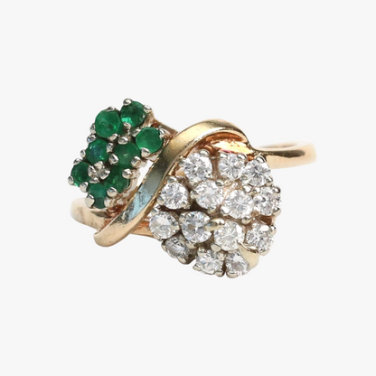 Inel cu Smarald Și Diamante din Aur Galben 14k