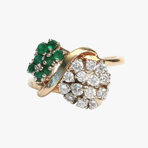 Inel cu Smarald Și Diamante din Aur Galben 14k