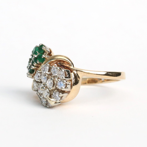 Inel cu Smarald Și Diamante din Aur Galben 14k