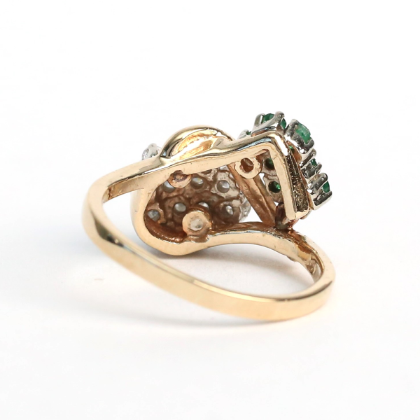 Inel cu Smarald Și Diamante din Aur Galben 14k