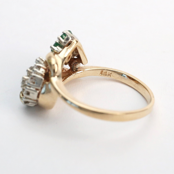 Inel cu Smarald Și Diamante din Aur Galben 14k