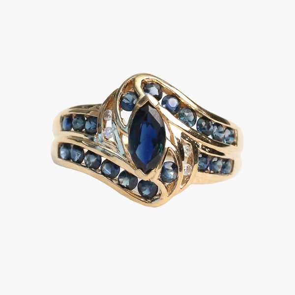 Inel cu Safire Și Diamante din Aur Galben 10k