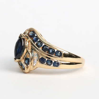 Inel cu Safire Și Diamante din Aur Galben 10k