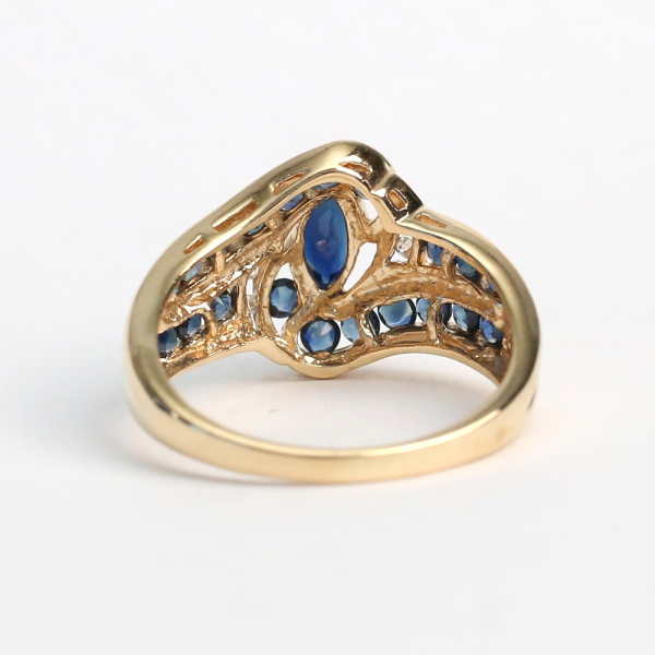 Inel cu Safire Și Diamante din Aur Galben 10k