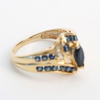 Inel cu Safire Și Diamante din Aur Galben 10k