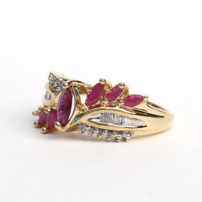 Inel cu Rubine Și Diamante din Aur Galben 10k