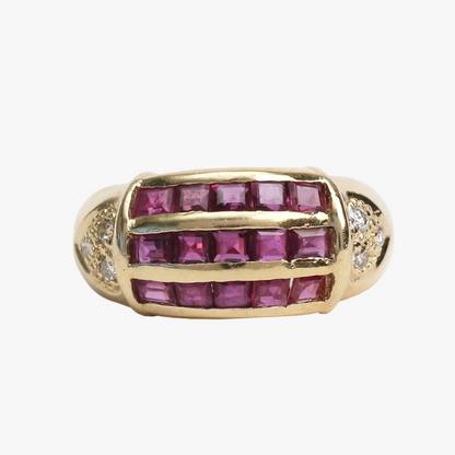 Inel cu Rubine Și Diamante din Aur Galben 14k