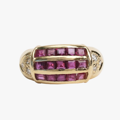 Inel cu Rubine Și Diamante din Aur Galben 14k