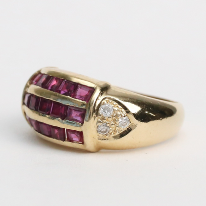 Inel cu Rubine Și Diamante din Aur Galben 14k