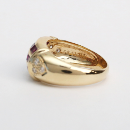 Inel cu Rubine Și Diamante din Aur Galben 14k