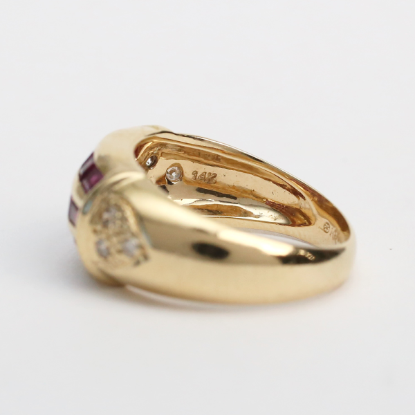 Inel cu Rubine Și Diamante din Aur Galben 14k