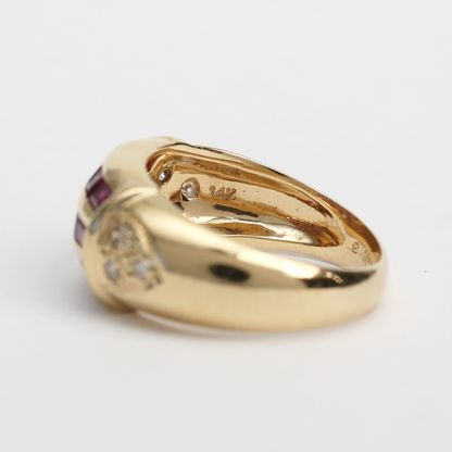 Inel cu Rubine Și Diamante din Aur Galben 14k