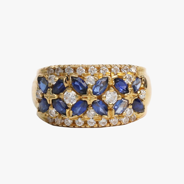 Inel cu Safire Și Diamante din Aur Galben 22k