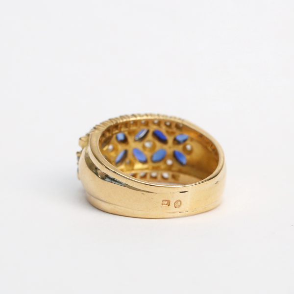 Inel cu Safire Și Diamante din Aur Galben 22k