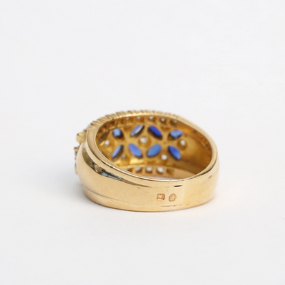 Inel cu Safire Și Diamante din Aur Galben 22k