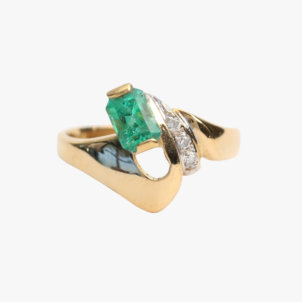 Inel cu Smarald Și Diamante din Aur Galben 18k