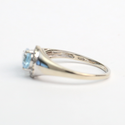 Inel cu Acvamarin Și Diamante din Aur Alb 14k