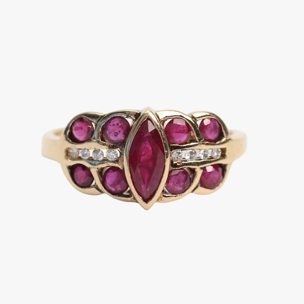 Inel cu Rubine Diamante din Aur Galben 14k