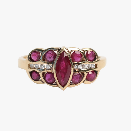 Inel cu Rubine Diamante din Aur Galben 14k