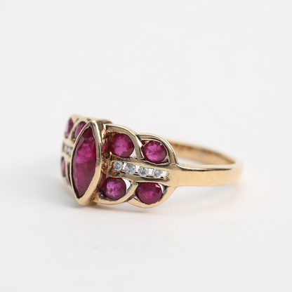 Inel cu Rubine Diamante din Aur Galben 14k