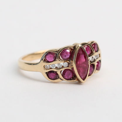 Inel cu Rubine Diamante din Aur Galben 14k