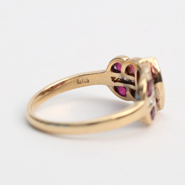 Inel cu Rubine Diamante din Aur Galben 14k