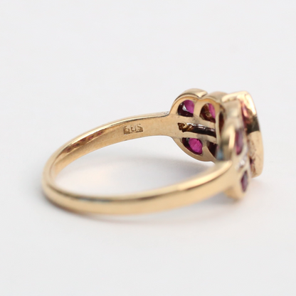 Inel cu Rubine Diamante din Aur Galben 14k